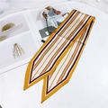 Narrow polyester silk scarf with yellow and brown vertical stripes and pointed ends - Stripe Yellow Coffee