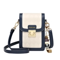 Quilted crossbody phone bag in cream and navy blue with cute cartoon cow pendant - Blue