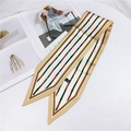 Elegant cream twilly scarf with chain pattern and khaki border in 100% polyester - Belt Pattern Beige