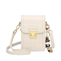 Quilted beige crossbody phone bag for women with golden lock and cow pendant detail - White