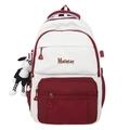 Zaino stile college in crema e bordeaux con un grazioso ciondolo a forma di cane - Rosso con ciondolo