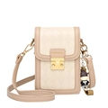 Quilted crossbody phone bag in beige and khaki with a cute cartoon bull charm accessory - Khaki