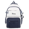 Zaino capiente blu navy e crema bicolore con ciondolo a forma di coniglio e tasche - Blu con ciondolo