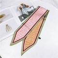 Pink and yellow silk twilly scarf with elegant script lettering and dark green borders - Letter Print Pink Orange