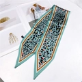 Mint green leopard print skinny silk scarf for hair and bag with striped edges - Small Leopard Blue