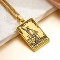 Gold-plated stainless steel Cuban chain necklace featuring The Magician tarot card pendant - The Magician (Gold)