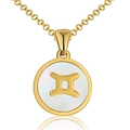 Collier signe Gémeaux en acier inoxydable doré avec pendentif en nacre blanche et chaîne O - Gémeaux / Blanc