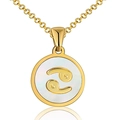 Collier en acier inoxydable plaqué or 18K avec signe Cancer et pendentif en nacre blanche - Cancer / Blanc