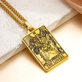 Gold stainless steel tarot necklace with 'The Lovers' pendant on a chunky chain - The Lovers (Gold)