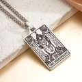 Silver The Hierophant tarot card pendant necklace with vintage steel finish and Cuban chain - The Lovers (Steel)