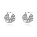 Macro shot of silver textured hoop earrings with irregular folded leaf-like design - U-shaped Ear Buckle / Irregular Wrinkled Style - Steel Color