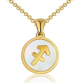 Collar Sagitario de acero inoxidable bañado en oro de 18K con colgante de nácar blanco - Sagitario / Blanco
