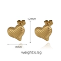 Detailed size view of gold heart stud earrings showing 14mm width and wavy metal texture - Heart Gold