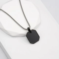 Collana a catena box argento con ciondolo a forma di ottagono nero stile minimalista - Nero (Q13)