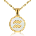 Collar signo Acuario en acero chapado oro 18K con colgante de nácar blanco - Acuario / Blanco