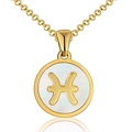Collar Piscis de acero inoxidable chapado en oro 18K con colgante de nácar blanco - Piscis / Blanco