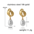 Detail view of water drop pearl earrings featuring 18k gold plated stainless steel hooks - Oval Teardrop Pearl
