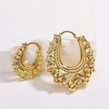 Baroque style gold hollowed earrings with intricate floral relief patterns and metal finish - Vintage Pattern Small (A423) / S / Silver