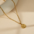 Collier signe Cancer en acier doré avec pendentif pièce et chaîne Figaro - Cancer