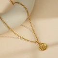 Gold stainless steel Figaro chain necklace with round vintage coin zodiac pendant - Sagittarius