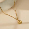 Gold plated stainless steel Figaro necklace with circular Pisces zodiac pendant - Pisces