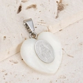 Collier pendentif cœur religieux avec incrustation de nacre et gravure de la Vierge - Style Prière Vierge Marie Pendentif Uniquement (Sans Chaîne) / Argent
