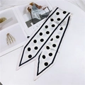 Polka dot skinny silk scarf in black and white finish for handbags and hair styling - Large Polka Dot White