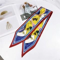Silk neck scarf with red border and yellow blue paisley print for wrist or bag - Rope Tassel Red Blue