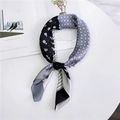Floral and striped pattern small silk square scarf in black, grey and white colors - Black and Grey Patchwork