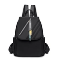 Waterproof black nylon backpack for women with leather flap and colorful charm accessory - Quilted Stitching Flap Style (3149-63)