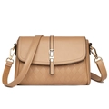 Close-up of khaki pebbled leather shoulder bag with diamond quilted stitch detailing - Khaki