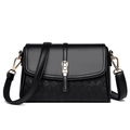 Classic black leather crossbody bag for women with rhombus texture and gold buckle - Black