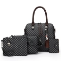 Grey and brown printed handbag set with tassel and geometric circular pattern - Black