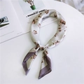 Light gray square silk scarf featuring cartoon owl patterns and a purple border trim - 70cm / 9 Owl Green Grey