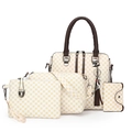 4-piece women handbag set in white with yellow geometric prints and brown handles - Off White