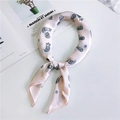 Pink silk-like square scarf featuring fox and star prints in a circular knotted style - 70cm / 2 Fox Pink