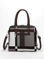 Vintage color-block plaid handbag with top handles and adjustable shoulder strap - Black