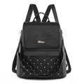 Mochila para mujer en cuero PU acolchado negro con remaches dorados y logo Balina - Negro