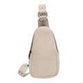 Cremefarbene PU-Leder Brusttasche mit dekorativem ethnischem breitem Schultergurt - Gebrochenes Weiß