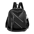 Sac à dos femme en cuir PU noir avec zips diagonaux et détails de rivets punk - Noir