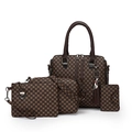 Dark brown 4-piece set with geometric print including tote bag and cat pendant - Coffee