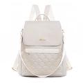 Mochila elegante de cuero PU blanco crema con diseño acolchado y remaches dorados - Blanco