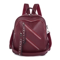 Sac à dos pour femme en cuir PU rouge vin foncé avec détails de fermetures éclair - Rouge
