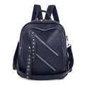 Sac à dos en cuir PU bleu foncé avec clous argentés et zips diagonaux - Bleu