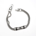 Men's silver stainless steel double box chain bracelet with tree of life charm - Tree of Life Style (Q-01C)
