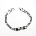 Men's double-layered stainless steel chain bracelet with a black anchor cylinder slide - Ship's Anchor Black & Silver Style (Q-01D)