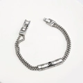 Men's double strand stainless steel box chain bracelet featuring an engraved anchor charm - Ship's Anchor Silver Style (Q-01F)