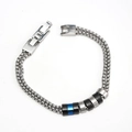 Men's double box chain bracelet in silver, black and blue finish stainless steel - Blue & Black Accent Style (Q-01G)