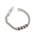 Men's hip hop Cuban bracelet with double-row chain and black-silver cylinder charms - Black & Silver Accent Style (Q-01H)