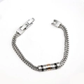 Men's double layer stainless steel chain bracelet with silver black and rose gold beads - Tricolor Beaded Style (Q-01I)